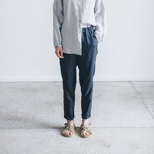 Linenfox Nova Linen Trousers/Pants in Navy Blue